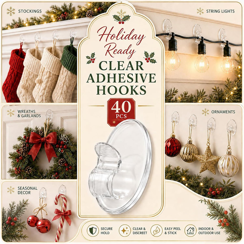 Outdoor String Lights Adhesive Hooks - 40Pcs Clips 3X Stronger Adhesion