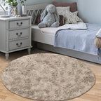 Camel Round Rugs for Bedroom: 4ft Circle Fluffy Shag Soft Washable Rug Small - Image 8