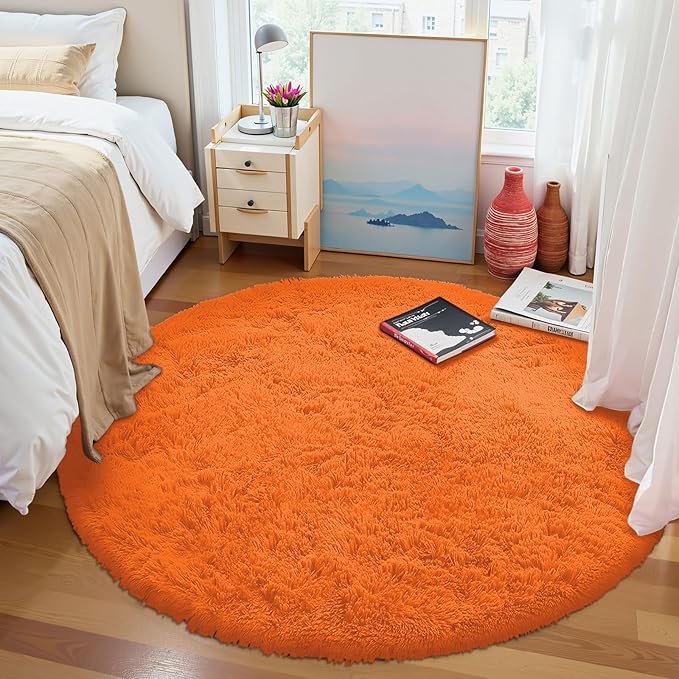 OLANLY Orange Round Rugs for Bedroom - Image 3