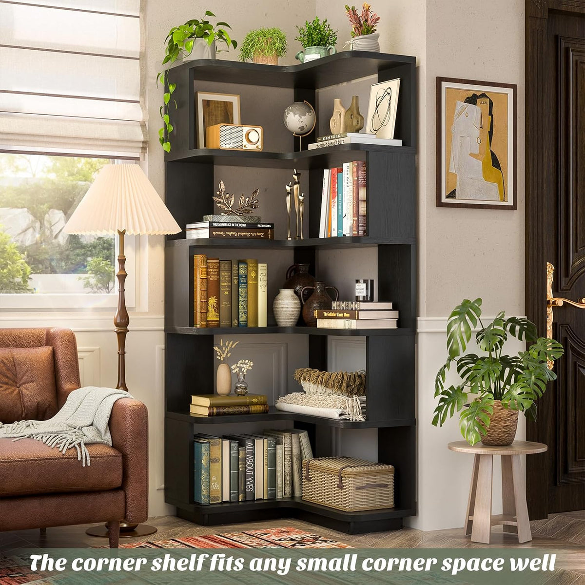 Armocity Corner Book Shelf, 6-Shelf L Shaped Corner Bookshelf with Baffle