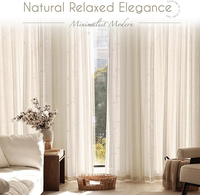 Apricot Linen Curtain 90 inch Length 2 Panels Set Back Tab Light Filtering - Image 7