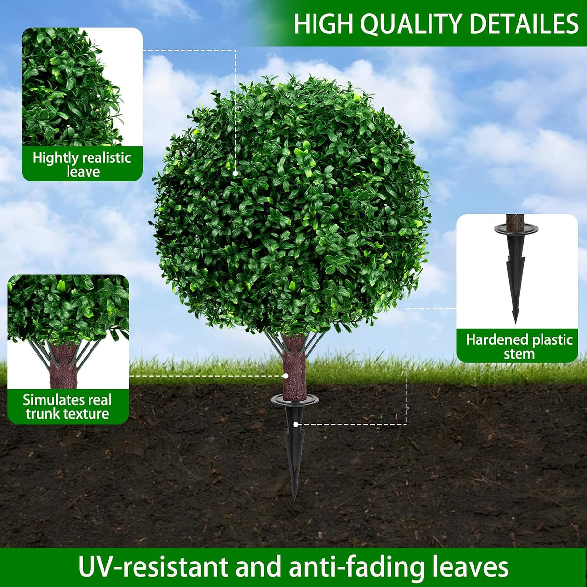 Yangrass 23" Artificial Boxwood Topiary Shrubs Set of 2 with Ground Spike