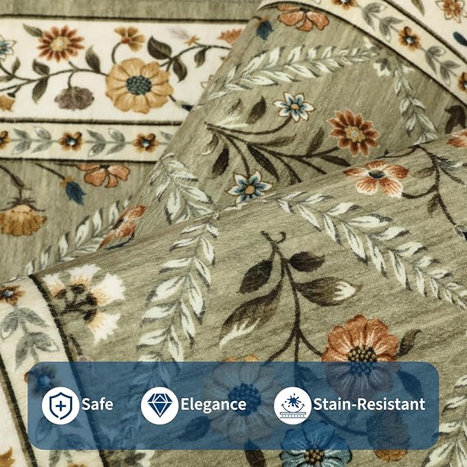 Washable Kitchen Runner 2x6 Non-Slip Floral Carpet Runner - Image 4