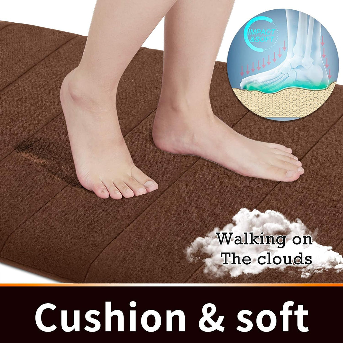 Yimobra Brown Bath Mat, Super Soft Absorbent Memory Foam Bathroom Rug Non Slip, Quick Dry, Machine Washable Floor Carpet for Tub Shower, Home Decor Accessories, 24x17