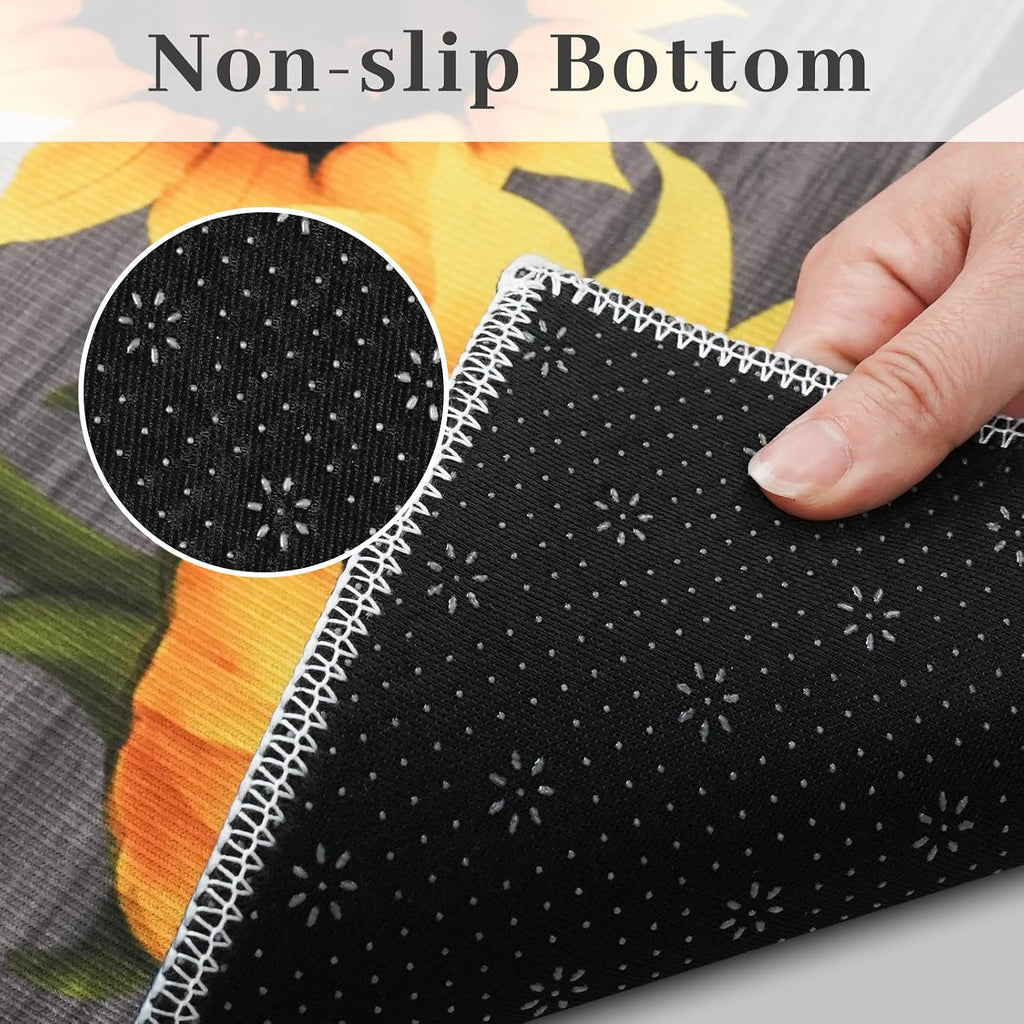 Sunflower Kitchen Mat Set of 3, Kitchen Decor and Accessories(Black White)