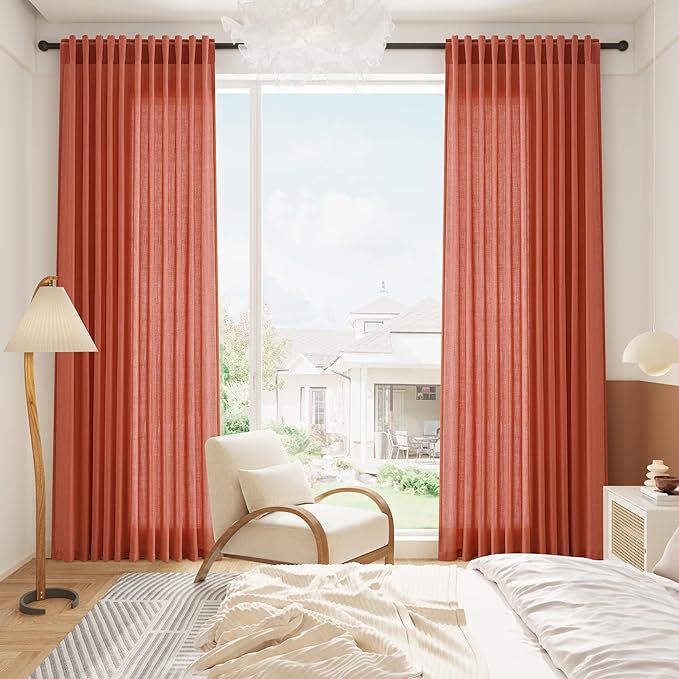 Nanspring Coral Linen Curtains 120 Inches Long 2 Panels Set Back Tab Loop - Image 8