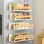 SONGMICS 4-Pack Strong Magnetic Real Bamboo Spice Racks for Fridge