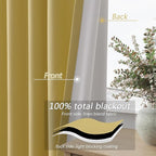 Guken Yellow 100% Blackout Curtains 102 Inch Length 2 Panels Set - Image 3