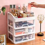 Makeup Organizer with 3 Drawers Plastic Storage for Vanity Cosmetic Display Cases Large Capacity Bathroom Countertop Plastic Storage for Skin Care Products(Arc Type)
