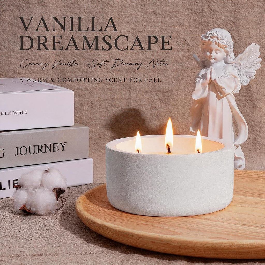 Viyffo 20oz Large White Fall Scented Candle for Women - Vanilla Dreamscape, 3 Wick Non Toxic Soy Candle, Matte Ceramic Jar, Luxury Home Fragrance, Elegant Room Decor & Premium Gift