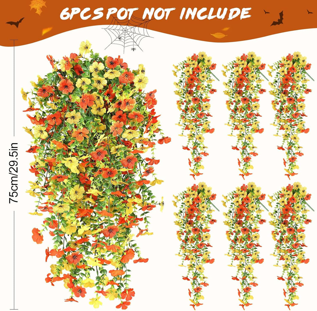 Artificial Fall Flowers for Outdoors UV Resistant Orange Fake Mums Decor