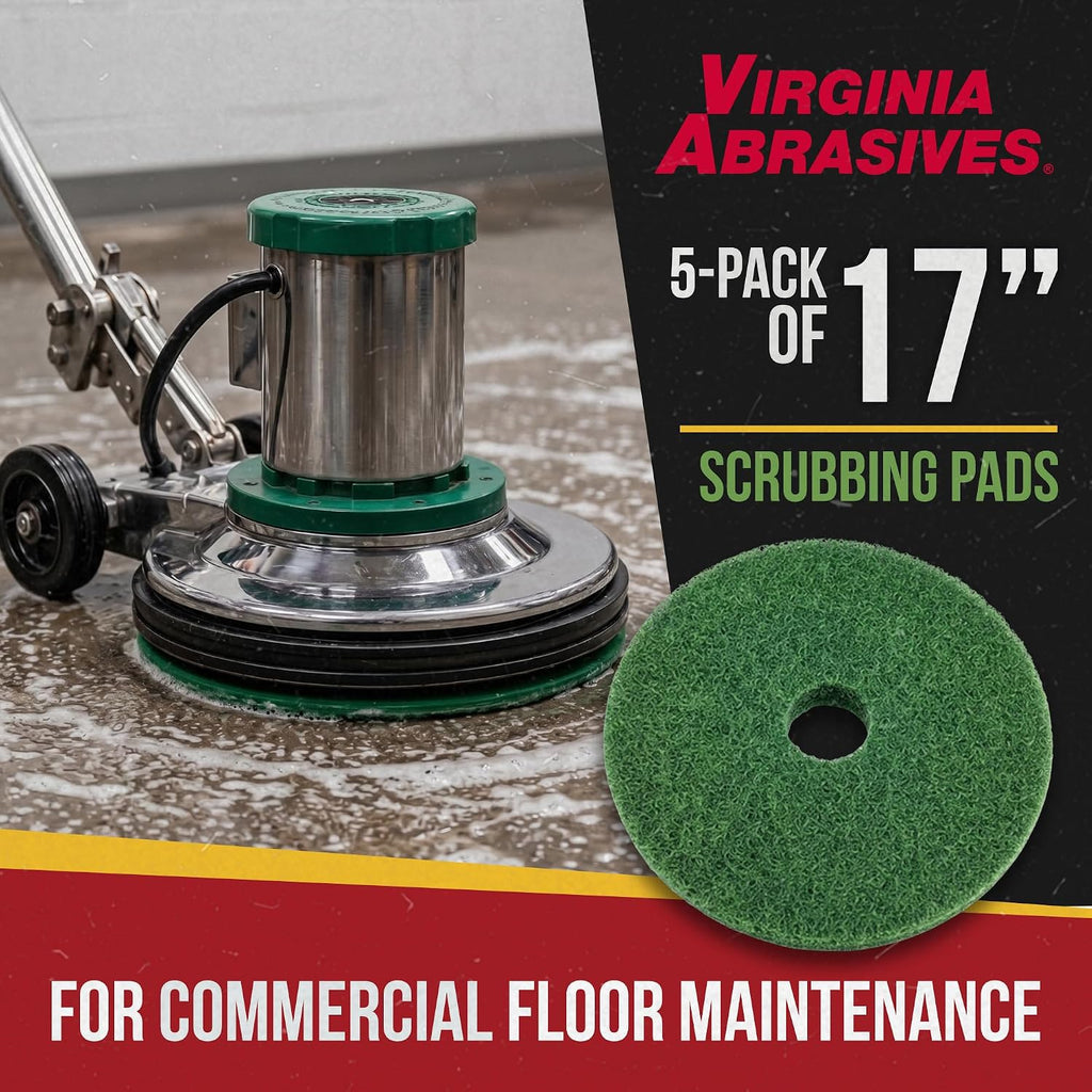 Green Floor Maintenance Pads, Deep Cleaning & Light Stripping, 17" - 5 Pack