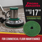 Green Floor Maintenance Pads, Deep Cleaning & Light Stripping, 17" - 5 Pack