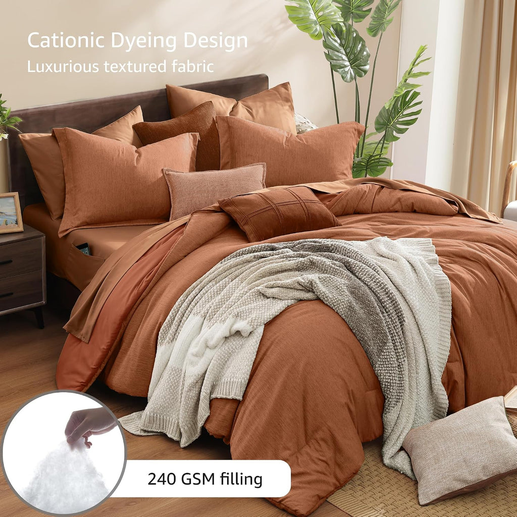 Monbix Queen Comforter Set 7 Pieces Autumn Leaf Bed in a Bag