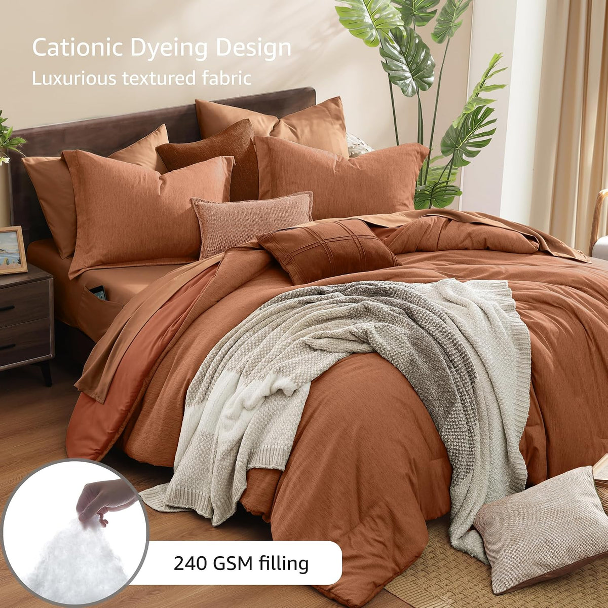 Monbix Queen Comforter Set 7 Pieces Autumn Leaf Bed in a Bag
