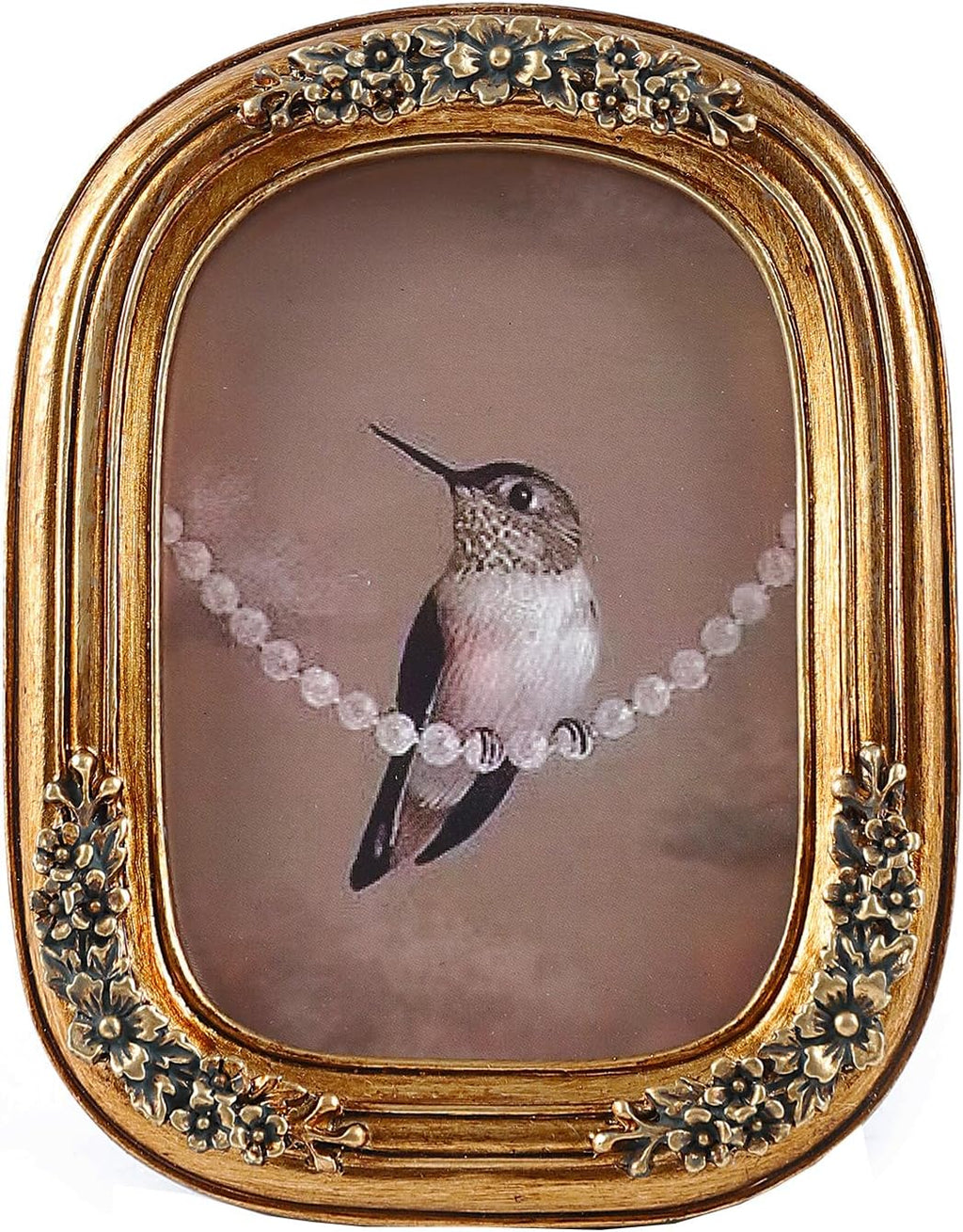 SIKOO 2.5x3.5 Mini Vintage Picture Frames Antique Small Picture Frame Table Top and Wall Mount Display Embossed Floral Antique Home Decor, Bronze Gold