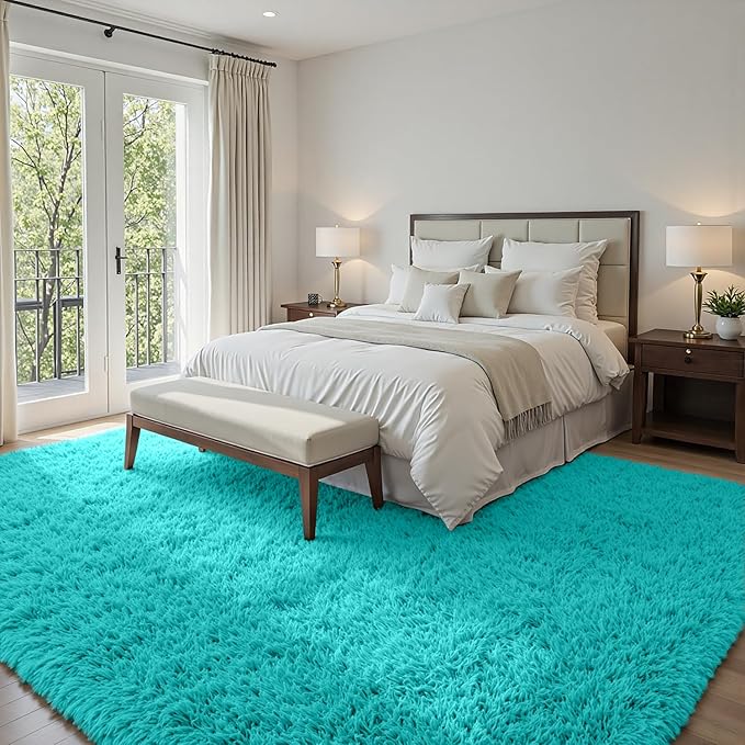 6x9 Area Rugs for Living Room Rug: Soft Fluffy Shag Teal Blue Rugs for Bedroom - Image 4