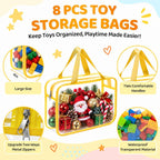 8 Packs 3 Colors Large Toy Storage Bags with Zipper and Labels, Clear PVC Waterproof Toy Organizers Bags for Board Games, Puzzles Pieces, Building Blocks, Handmade Accessories