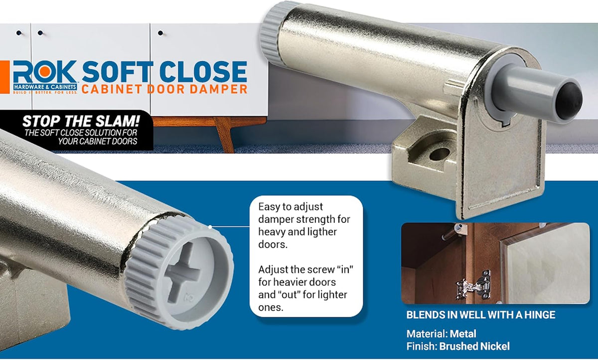5 Pack Rok Hardware Soft Close for Cabinet Doors/Metal Soft Close Adapter/Damper/Hardware/Zinc/Hinge/European Made! SCD101