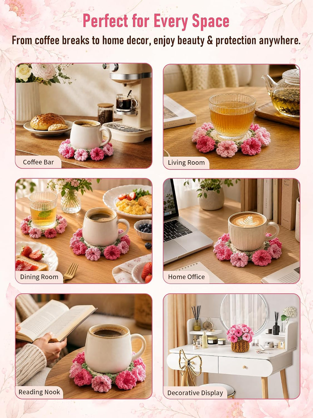 Crochet Flower Bouquet Coasters, Cotton Tulip Gifts for Home Decor 1Pc