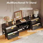 63 Inch Black Fluted TV Stand with Storage, Entertainment Center
