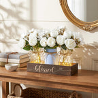 3 Pcs Mason Jar Table Centerpieces for Dining Room with Wood Tray&Led Light
