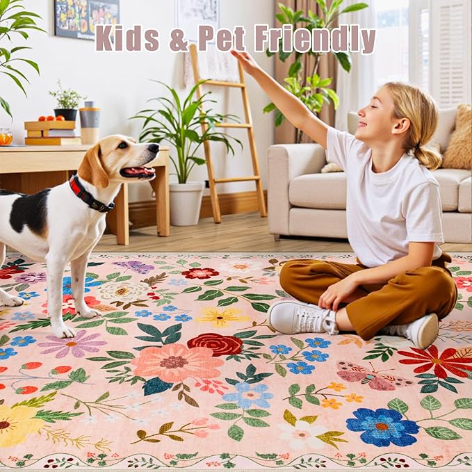 8x10 Area Rugs for Living Room: Floral Washable Rug Vintage Large Soft Boho - Image 7