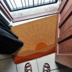 Boho Neutral Sun Sunshine Mid Century Modern Door Mat Outdoor Entrance ，Boho Decorations Outdoor Entrance Coir Doormat 17x30 inch