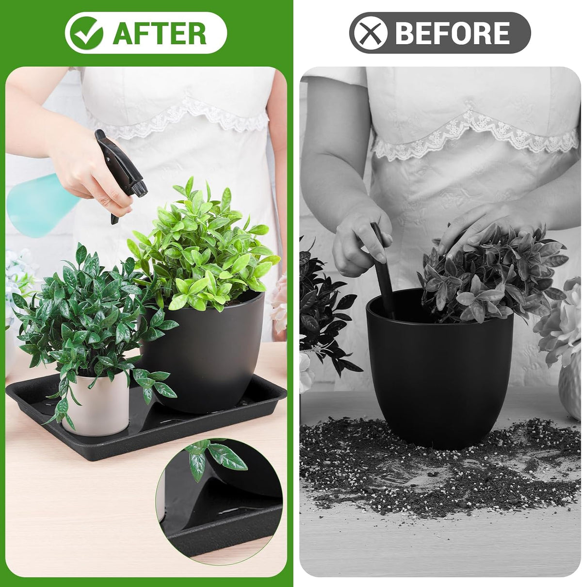 Greaner Black Plastic Plant Saucer, 17 Inch Trays for Plants, Flower Pot No Holes Plant Drip Trays, Heavy Duty Plastic Plant Saucers for Indoors Outdoors