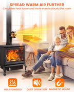 Wood Stove Fan, Magnetic Mount Pipe Fireplace Fan with Retaining Ring