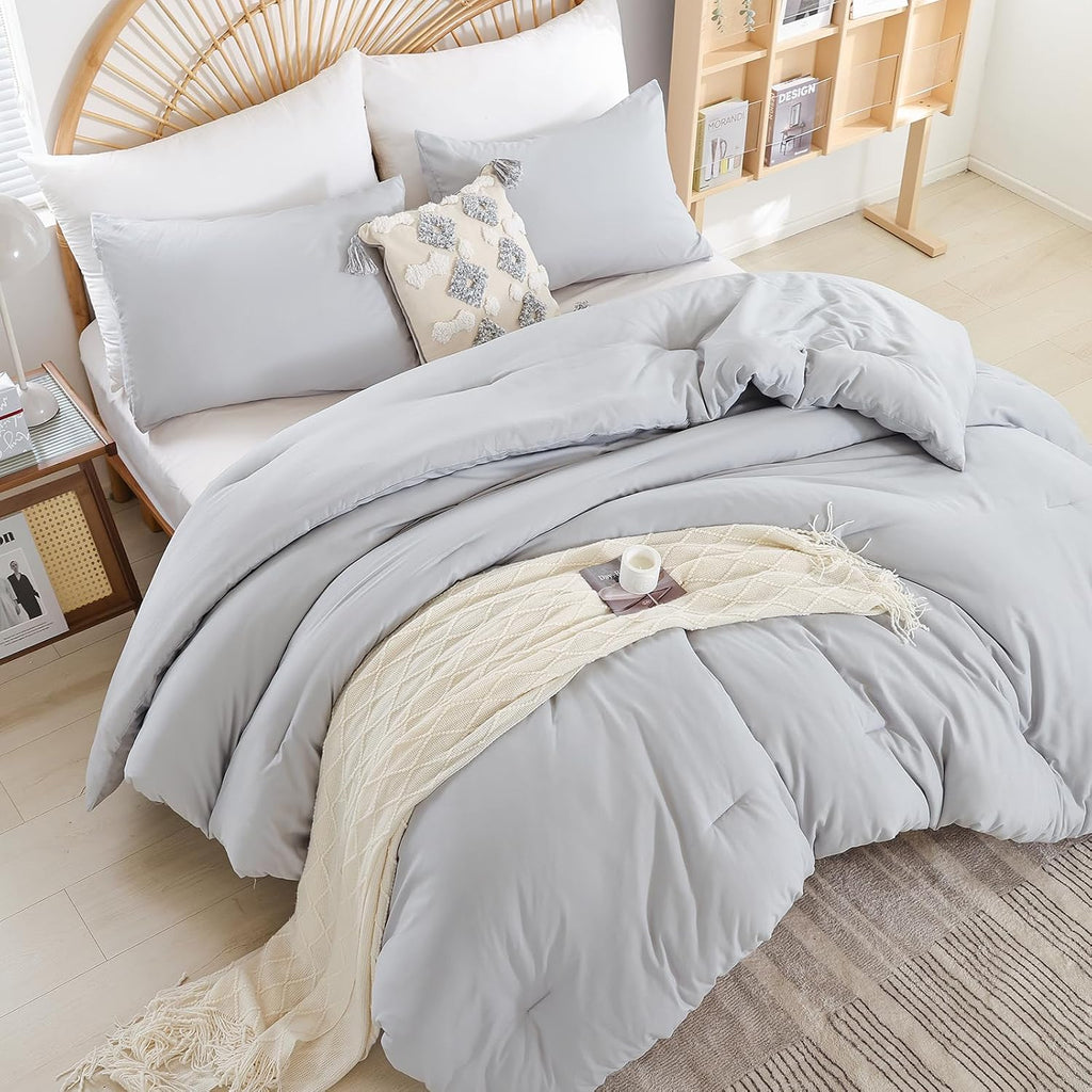 weigelia Light Grey Comforter Set Full, All Season Lightweight Bedding Set