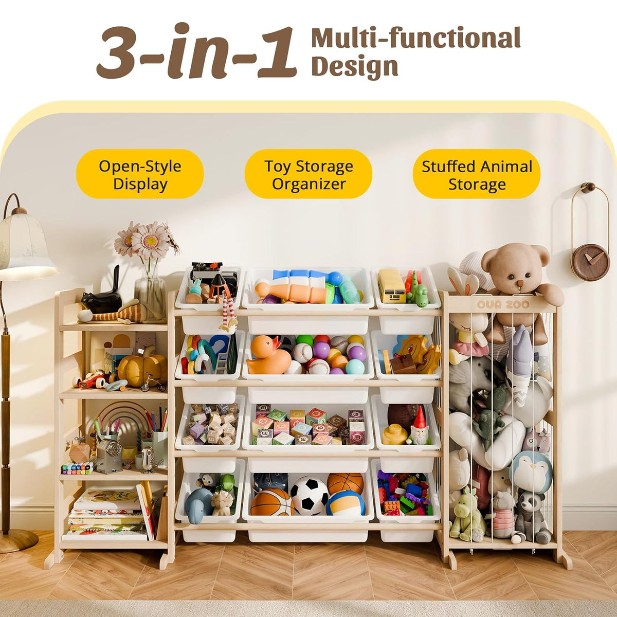 Large Kids Toy Storage Organizer with 12 Plastic Bins, 59 inch