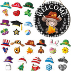 Vicenpal 35 Pcs Fall Interchangeable Highland Cow Welcome Sign, Plaid