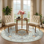Area Rugs 5ft Washable Non-Slip, Floral Vintage Distress Print Pattern - Image 2