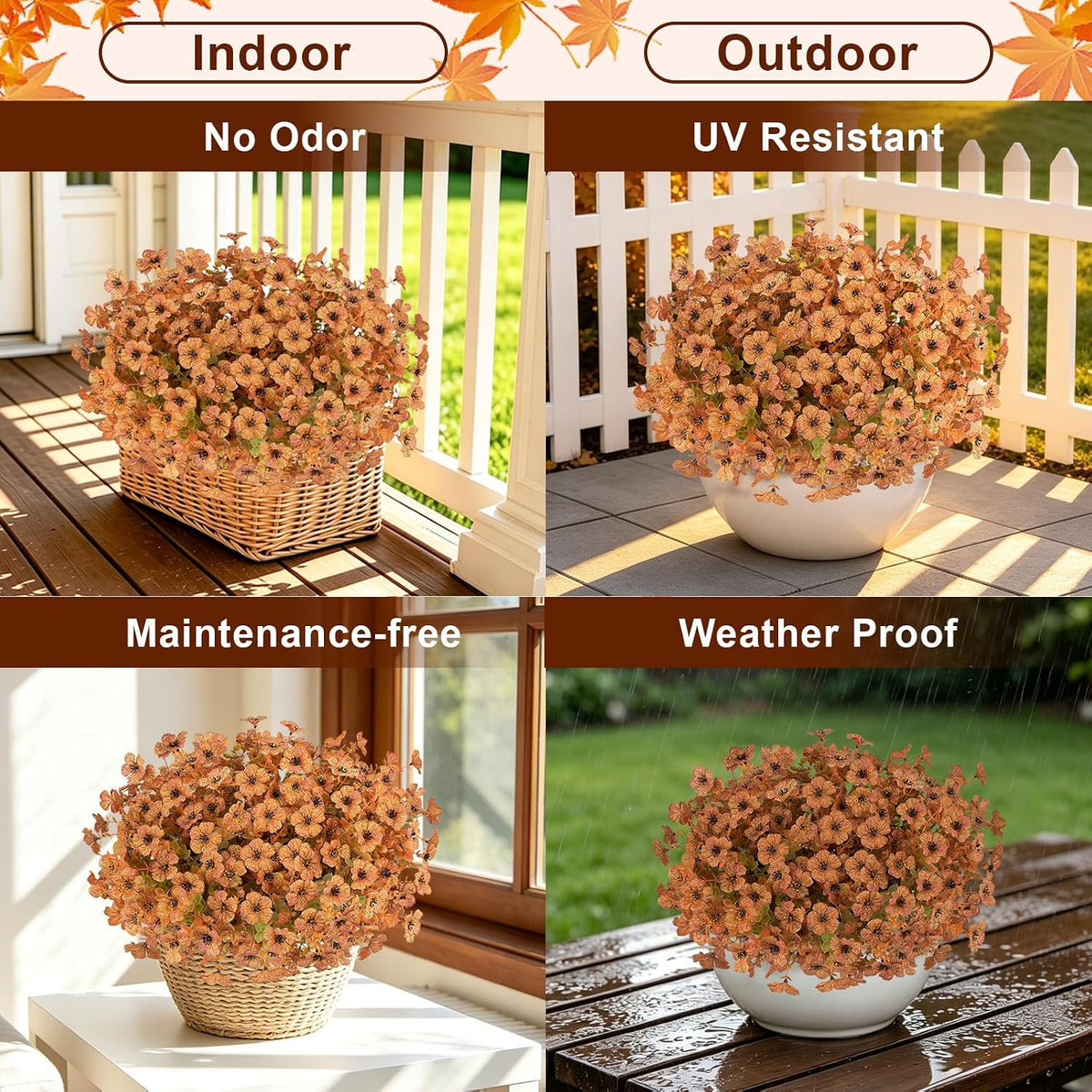 Artificial Fall Flowers for Outdoors, 24 PCS UV Resistant Faux Daisy Mums