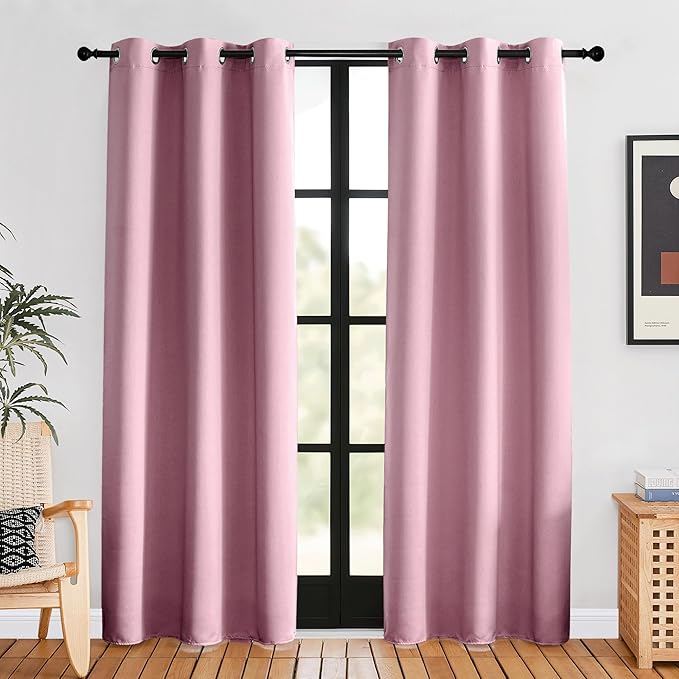 NICETOWN Blackout Curtains for Bedroom, Rouge Pink, 42 W by 80 L, Thermal by NICETOWN