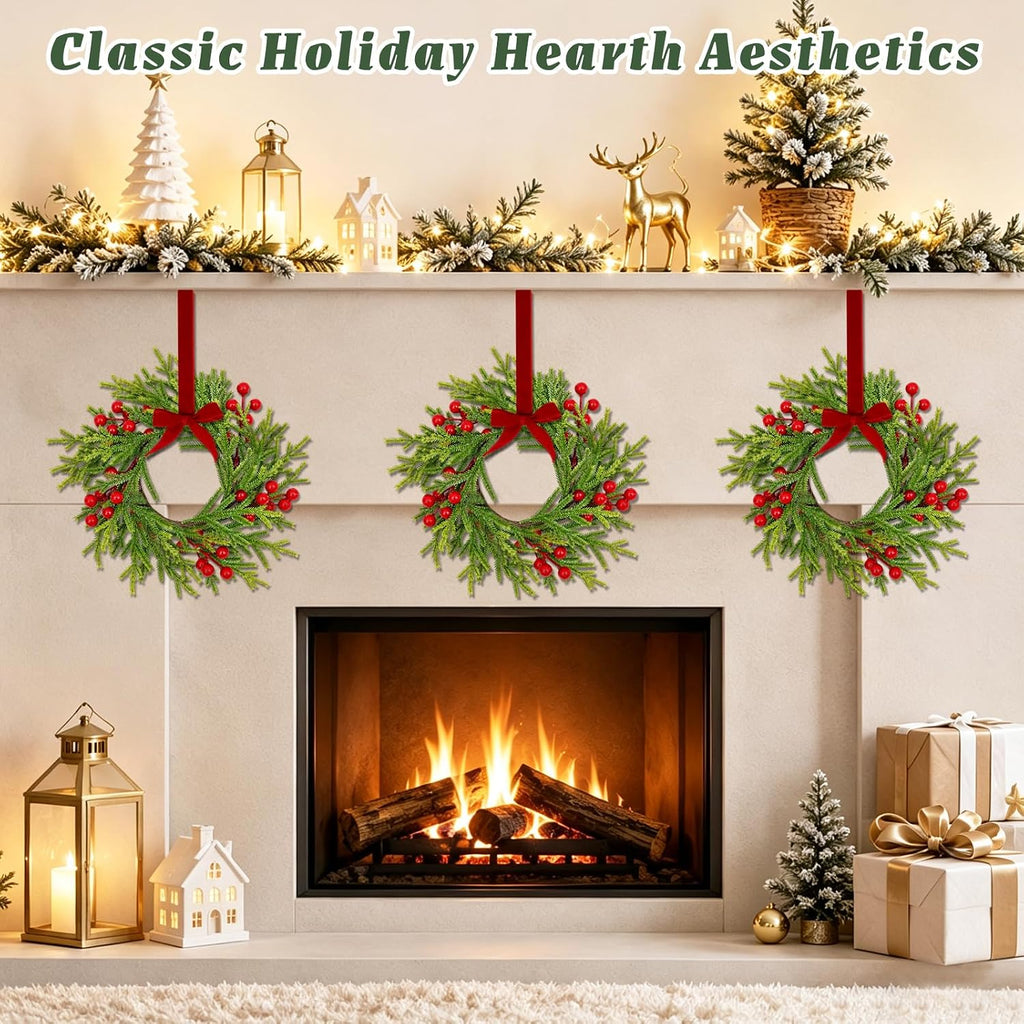6 Pack Mini Christmas Wreaths for Kitchen Cabinets,with Ribbon Bows Berry