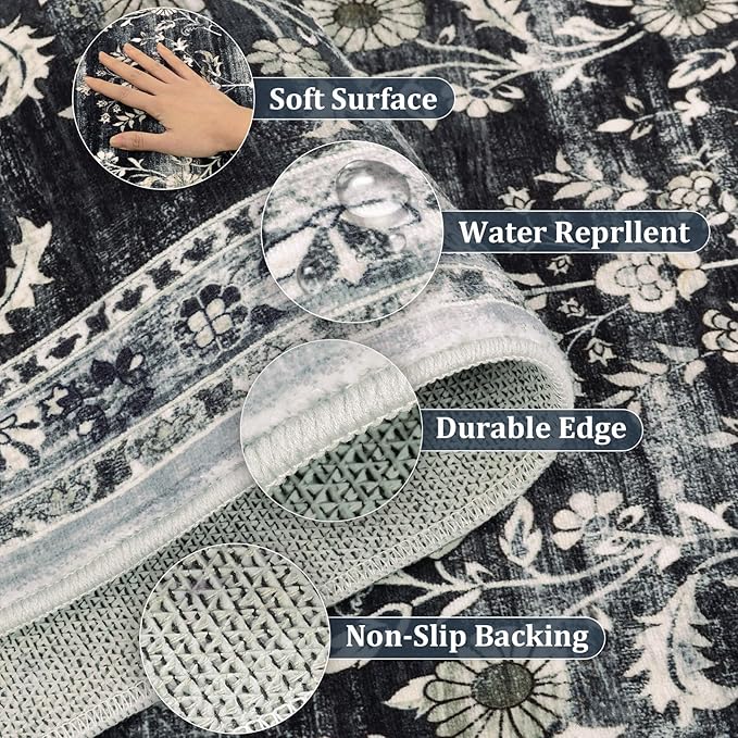 Yamaziot Washable Runner Rug 2x10 – Non Slip Boho Floral Hallway Runner Rug - Image 3