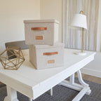Decorative File Organizer Box Set of 2 - Collapsible Linen Filing Cabinets