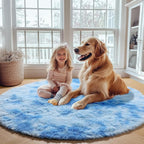 ONASAR Round Rugs 5ft for Bedroom Living Room, Tie-Dye Blue Fluffy Circle Area - Image 7
