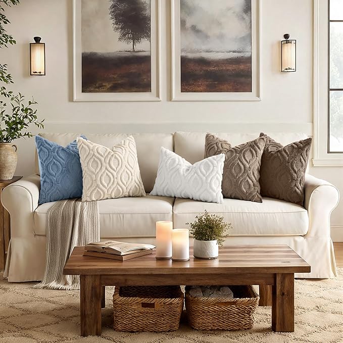 decorUhome Throw Pillow Covers 16x16 Inch Set of 2, Soft Plush Faux Wool Bluen - Image 3