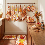 Bencailor 12 Pcs Fall Kitchen Decor Sets 6 Maple Leaves Kitchen Towels 2 Rugs 2 Pot Holder and Oven Mitts for Autumn Home Decorations Accessories Gifts