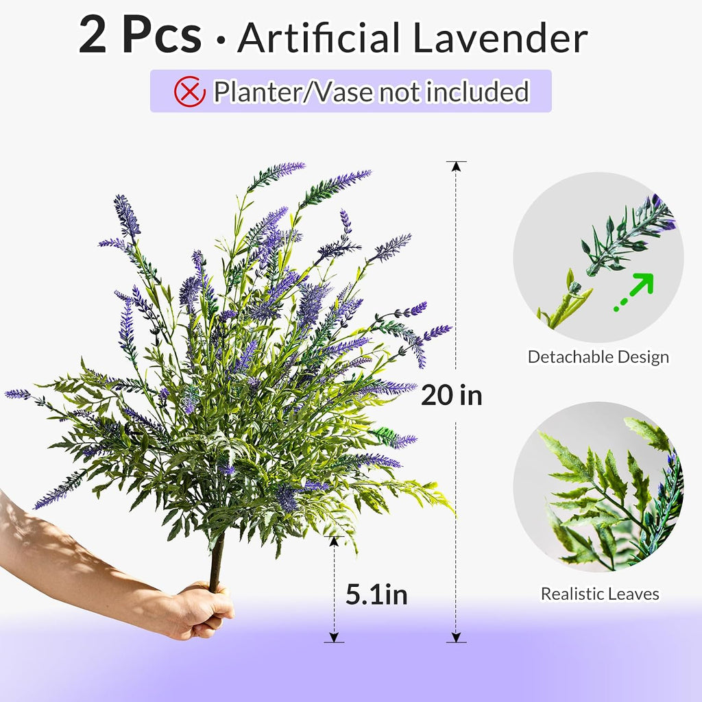 2 Bundles Artificial Lavender Flower Artificial Greenery Stems Fake Lavender Flower Plant Real Touch Silk Faux Plants Branches for Indoor Porch Patio Greenery Farmhouse Garden Office Decor (Type 1)