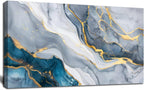 Blue and Gray Abstract Gold Fluid Canvas Wall Art for Living Room 20"X40"