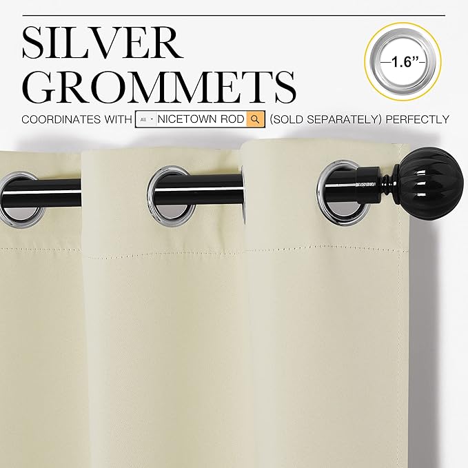 NICETOWN Beige Room Darkening Curtains 86" Long - Image 3