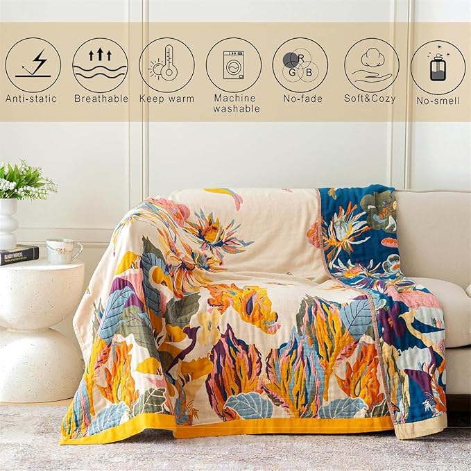 MSGKV Boho Throw Blanket Queen Size 90"x90" Cotton Blanket - Image 3