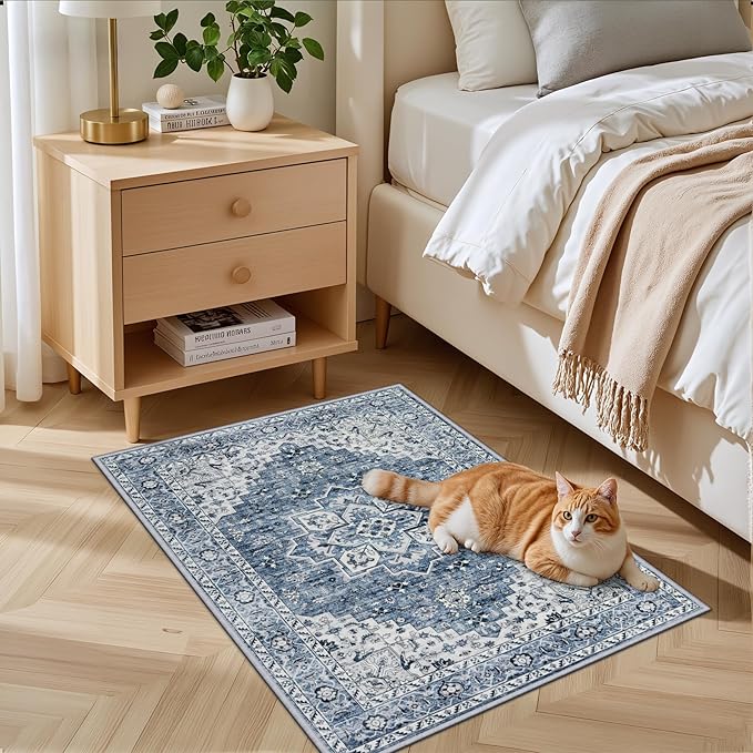 2x3 Area Rugs Living Room Rug: Washable Vintage Boho Medallion Rug No Slip - Image 3