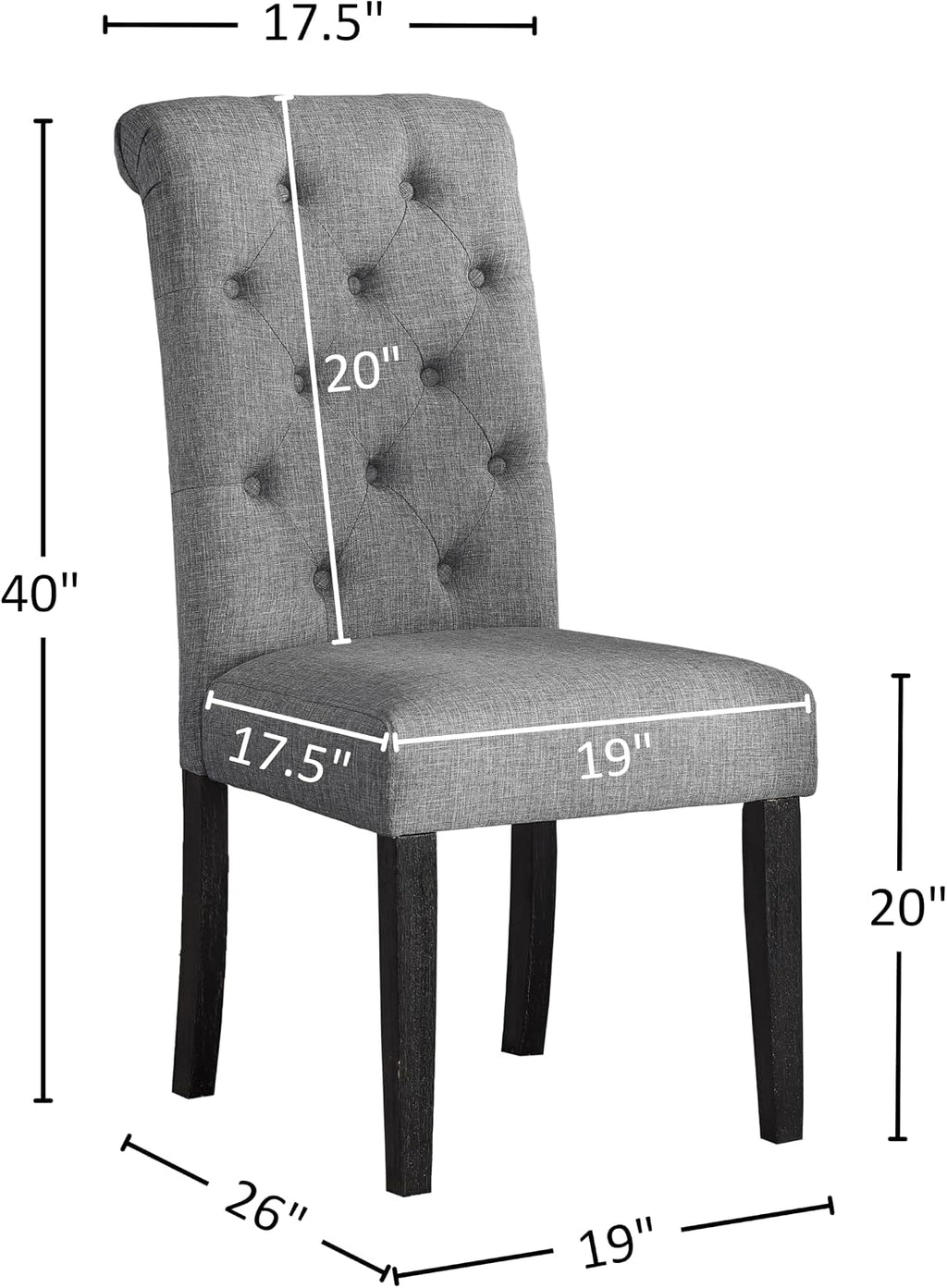 Roundhill Furniture Leviton Solid Wood Tufted Dining Chair, Set of 2, Gray