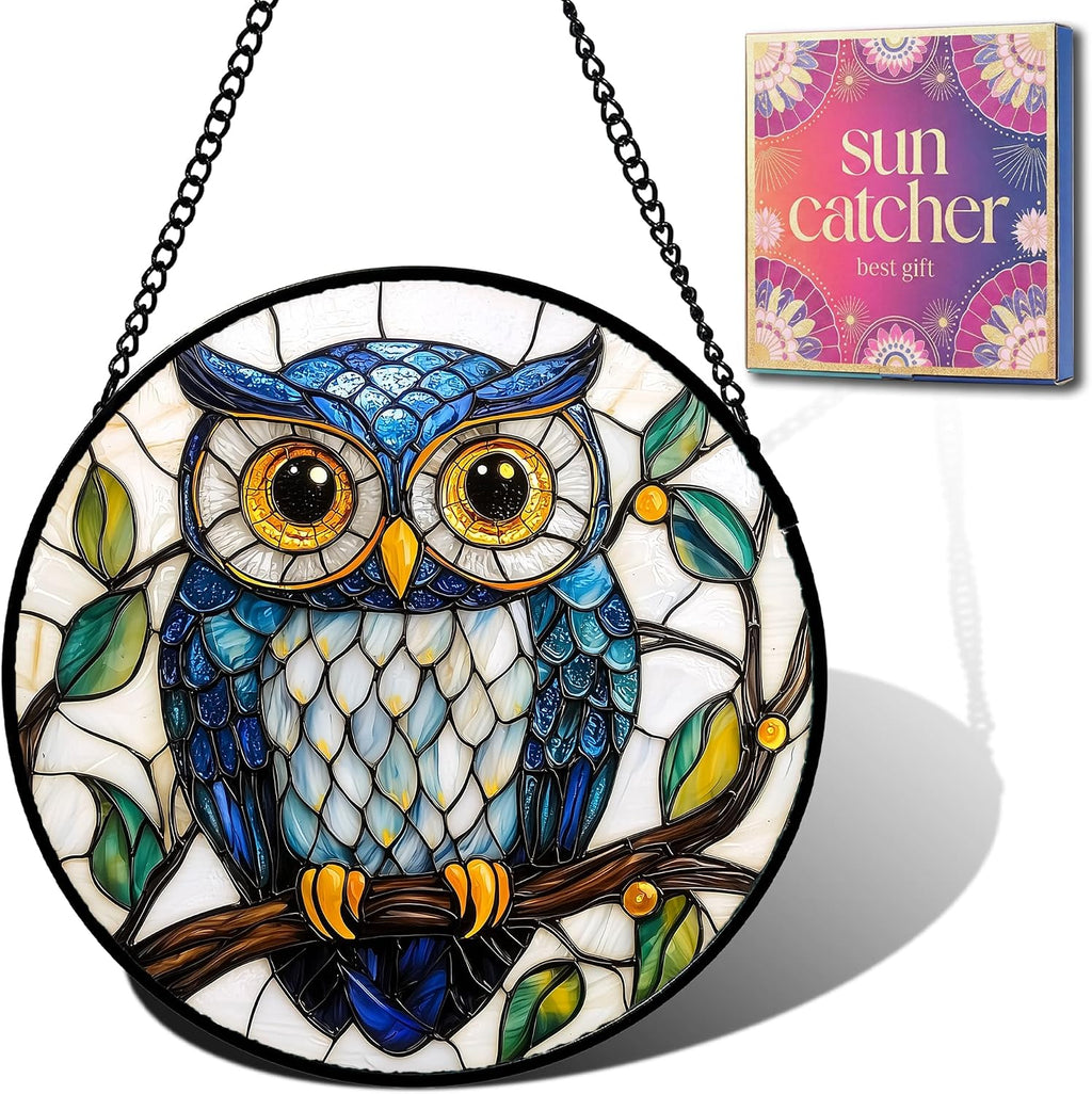 Blue Owl Acrylic Suncatcher Sun Catchers Indoor Window Gifts for Women 9.8"