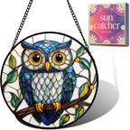 Blue Owl Acrylic Suncatcher Sun Catchers Indoor Window Gifts for Women 9.8"